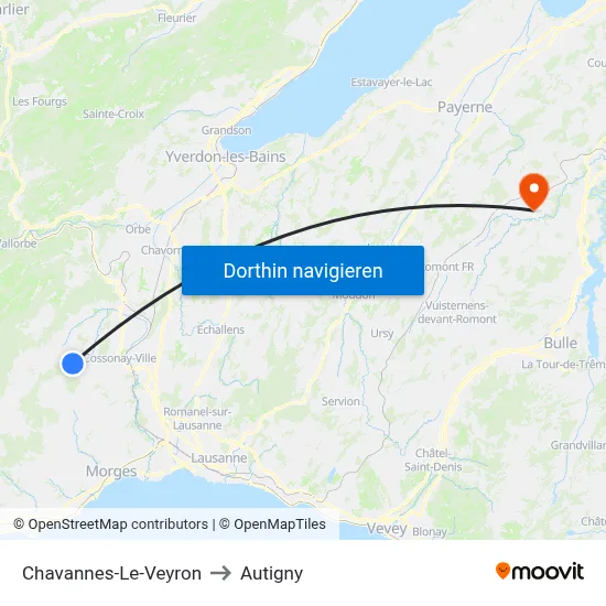 Chavannes-Le-Veyron to Autigny map