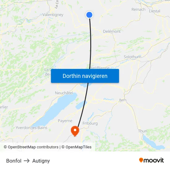 Bonfol to Autigny map