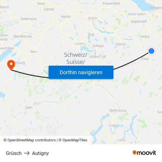 Grüsch to Autigny map