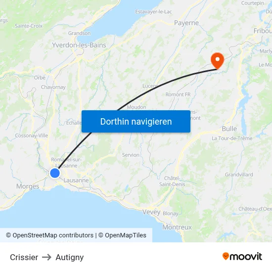 Crissier to Autigny map