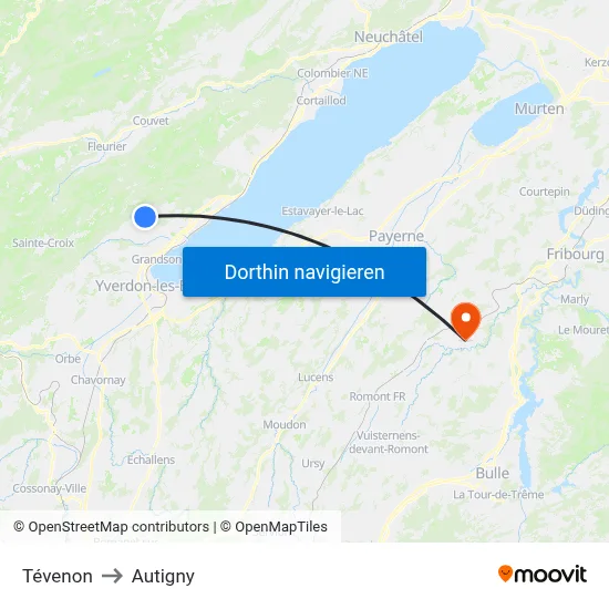 Tévenon to Autigny map
