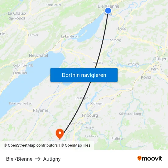 Biel/Bienne to Autigny map