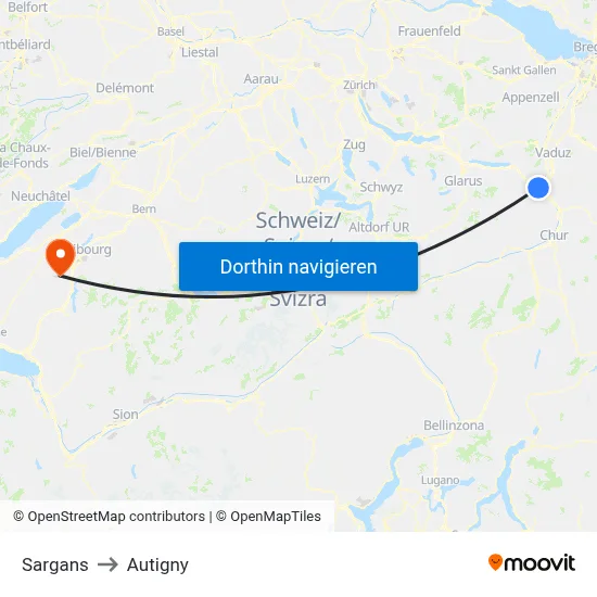 Sargans to Autigny map