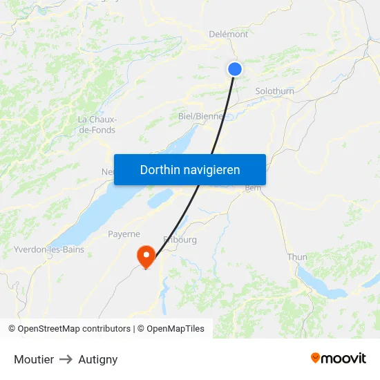 Moutier to Autigny map