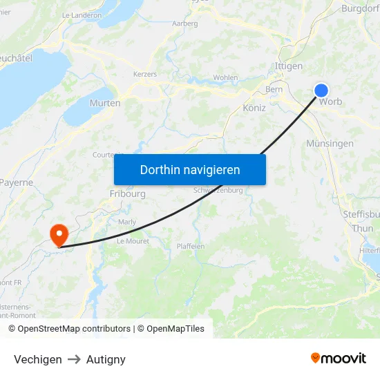 Vechigen to Autigny map
