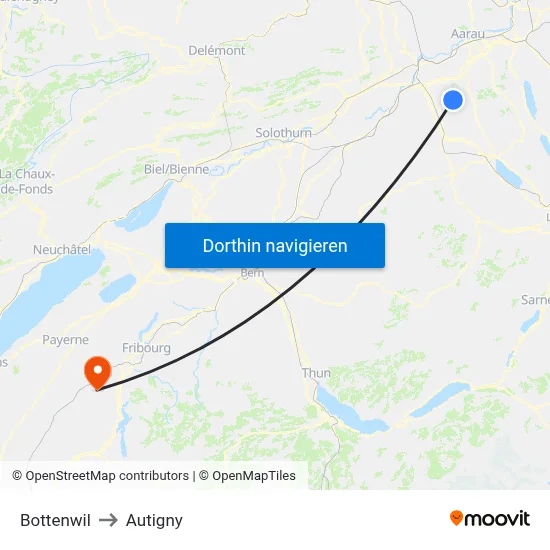 Bottenwil to Autigny map