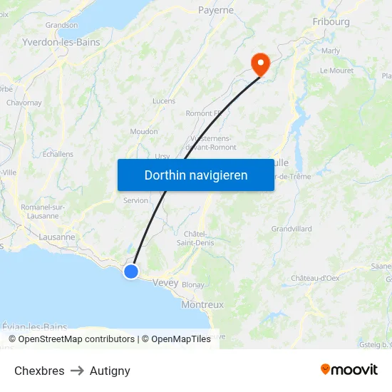 Chexbres to Autigny map