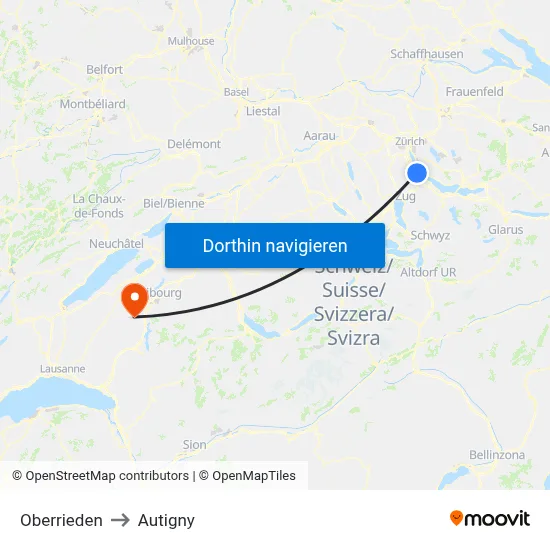 Oberrieden to Autigny map