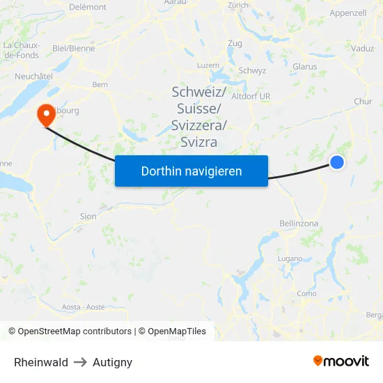 Rheinwald to Autigny map