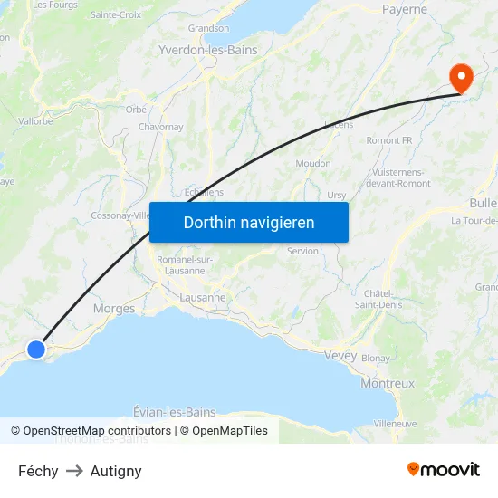 Féchy to Autigny map