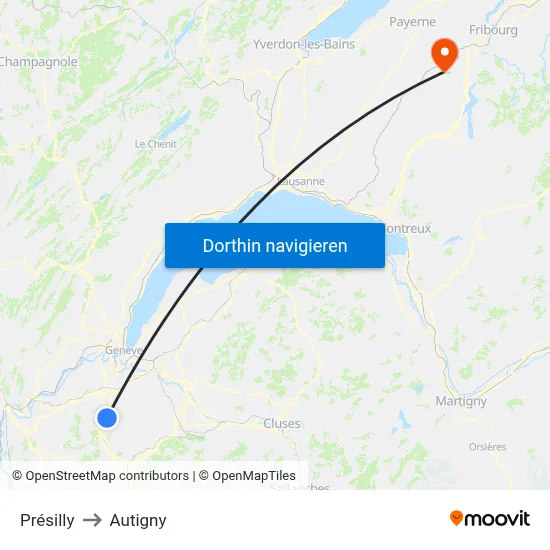 Présilly to Autigny map