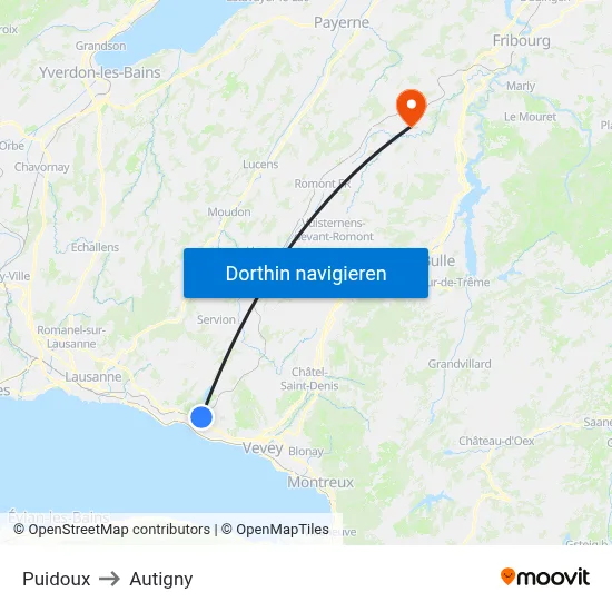 Puidoux to Autigny map