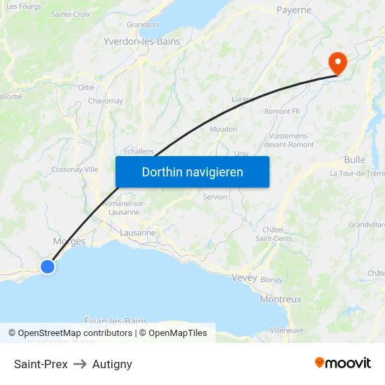 Saint-Prex to Autigny map