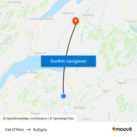 Val-D'Illiez to Autigny map