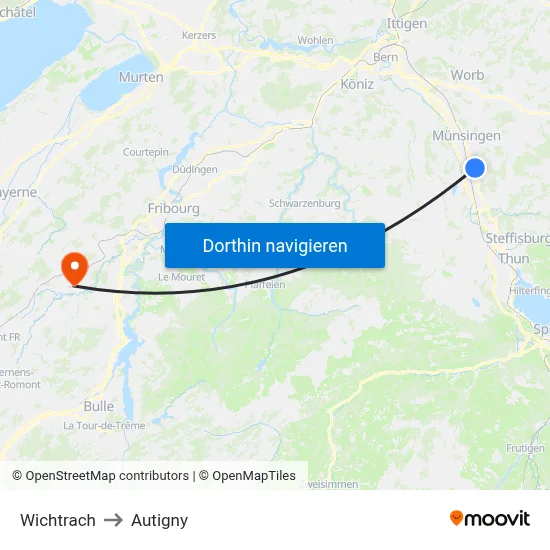 Wichtrach to Autigny map