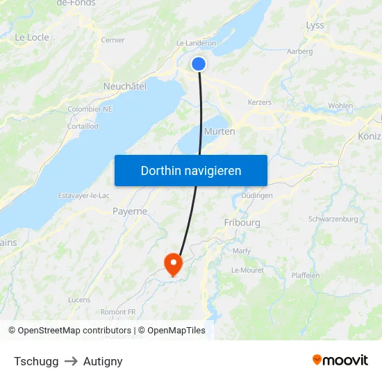 Tschugg to Autigny map