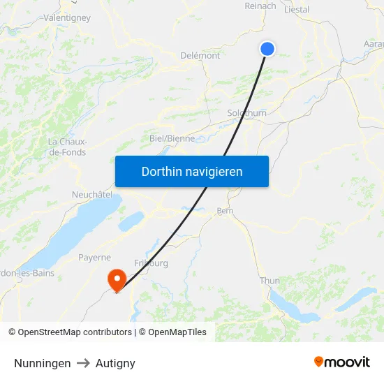 Nunningen to Autigny map