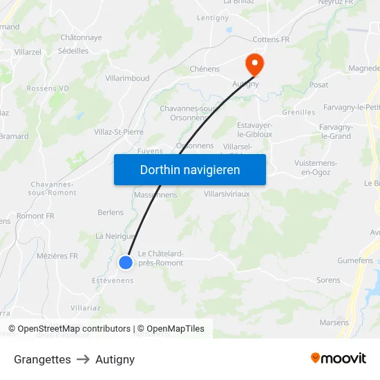 Grangettes to Autigny map
