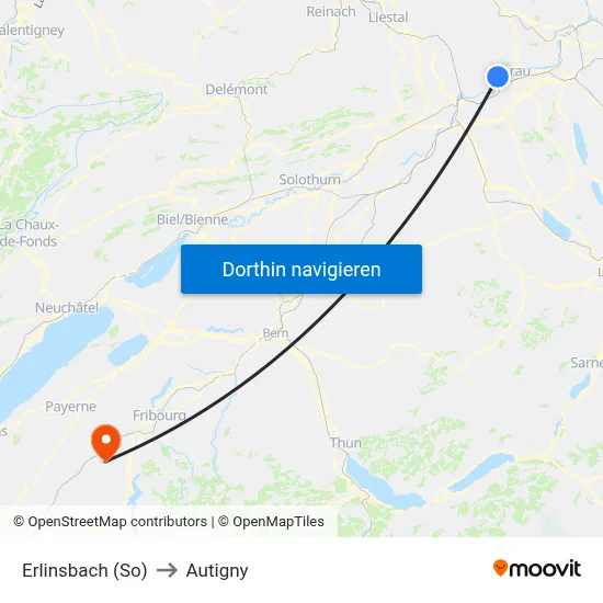Erlinsbach (So) to Autigny map