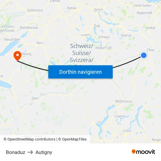 Bonaduz to Autigny map