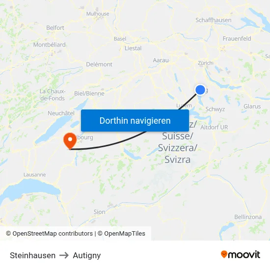 Steinhausen to Autigny map