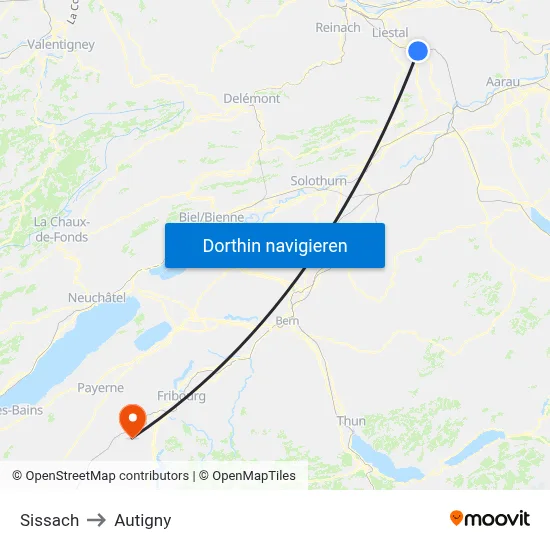 Sissach to Autigny map