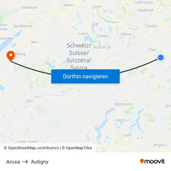 Arosa to Autigny map