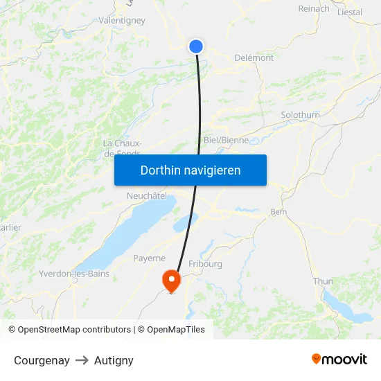 Courgenay to Autigny map