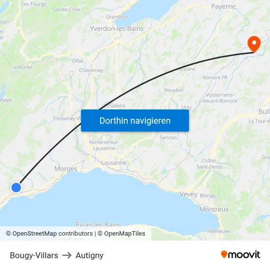Bougy-Villars to Autigny map