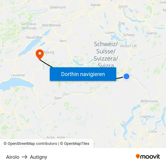 Airolo to Autigny map