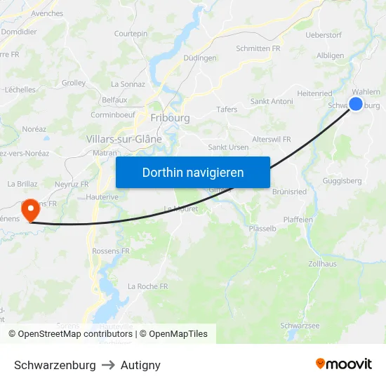 Schwarzenburg to Autigny map