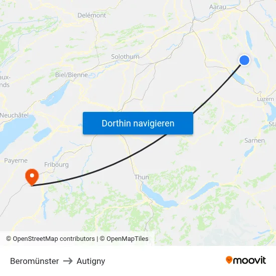 Beromünster to Autigny map