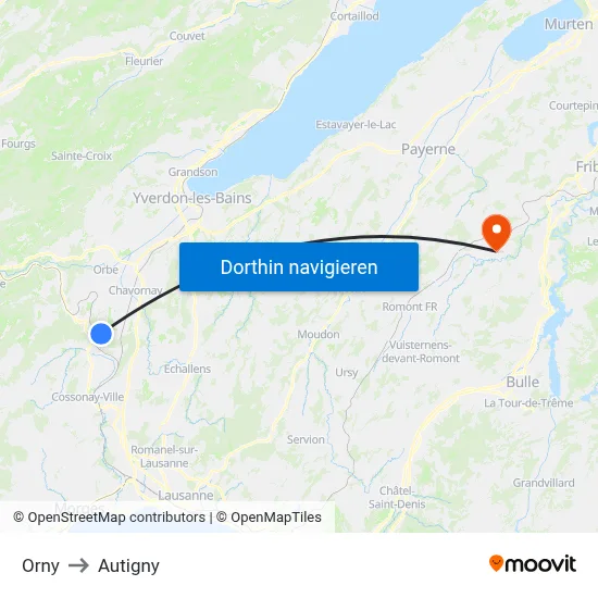 Orny to Autigny map