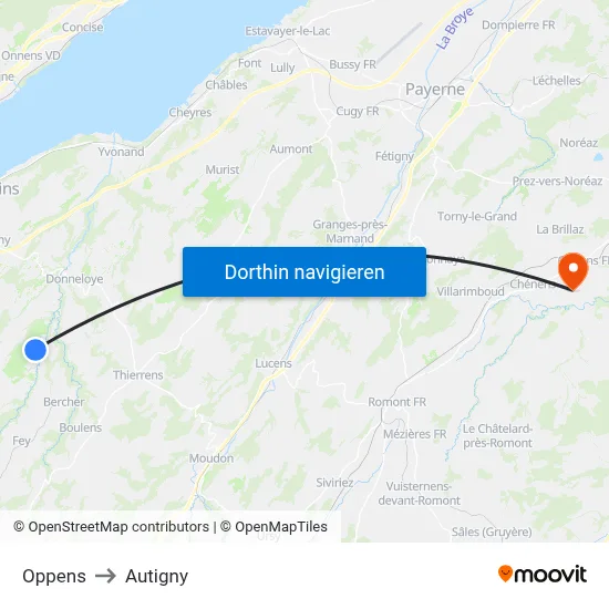 Oppens to Autigny map