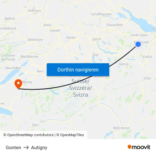 Gonten to Autigny map