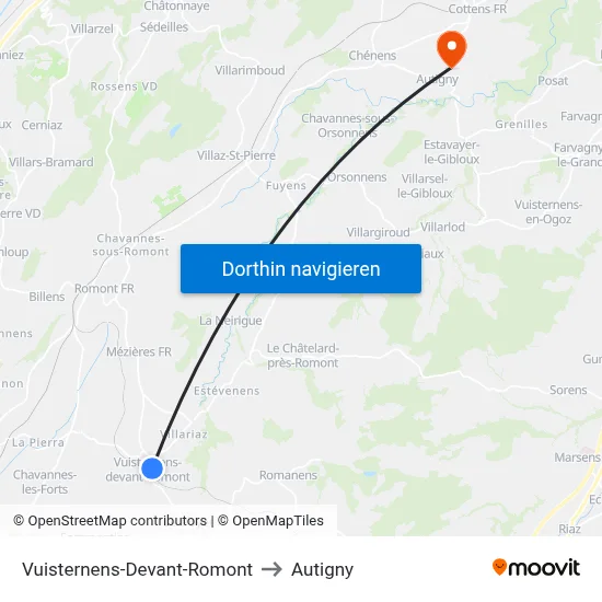 Vuisternens-Devant-Romont to Autigny map
