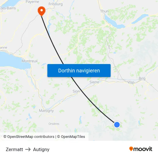 Zermatt to Autigny map