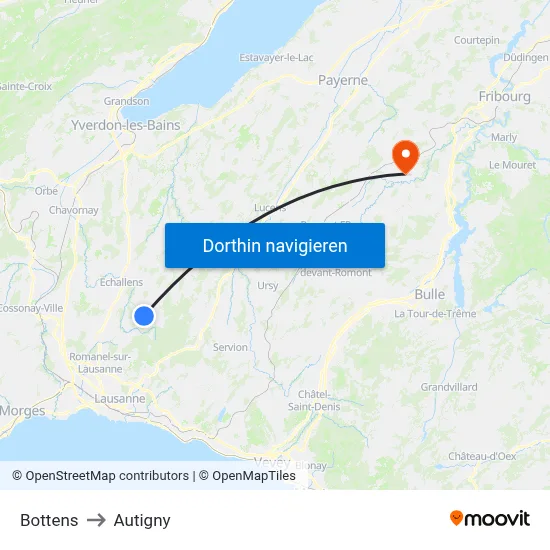 Bottens to Autigny map