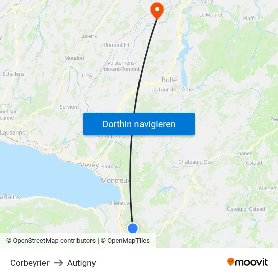Corbeyrier to Autigny map