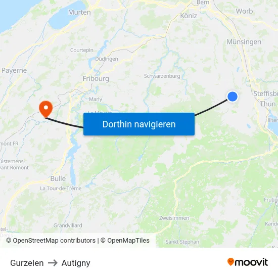 Gurzelen to Autigny map