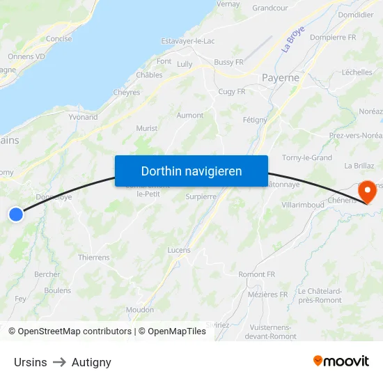 Ursins to Autigny map