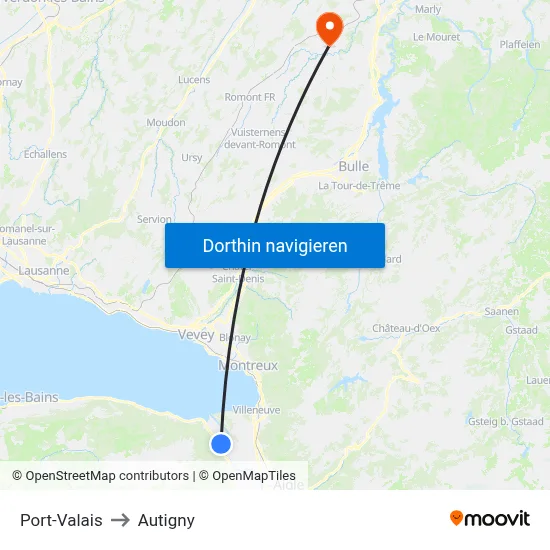 Port-Valais to Autigny map