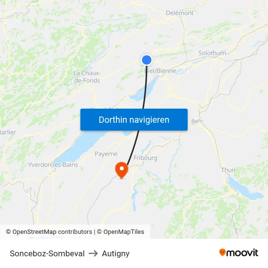 Sonceboz-Sombeval to Autigny map