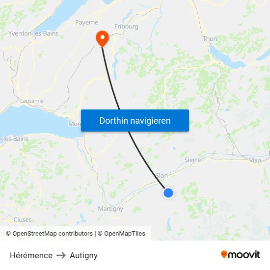 Hérémence to Autigny map