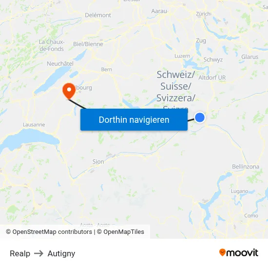 Realp to Autigny map