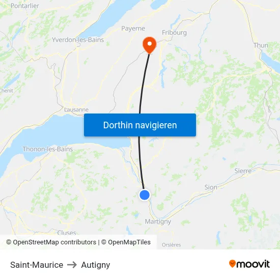 Saint-Maurice to Autigny map