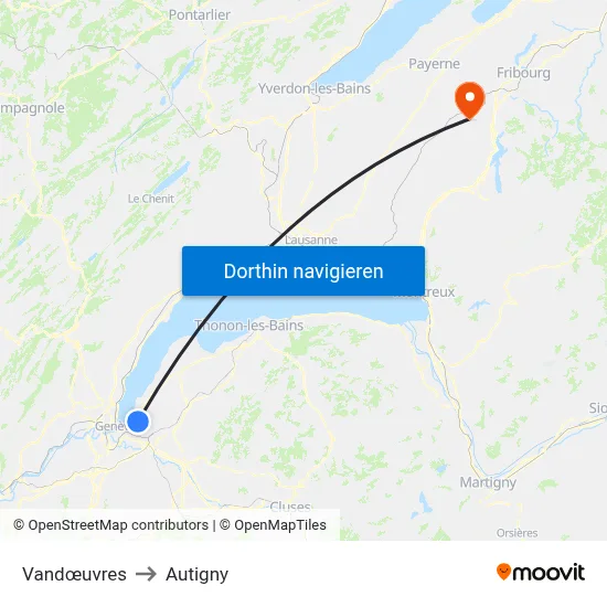 Vandœuvres to Autigny map