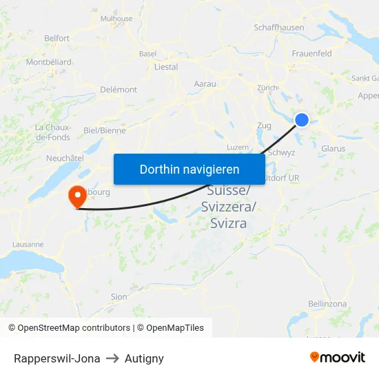 Rapperswil-Jona to Autigny map