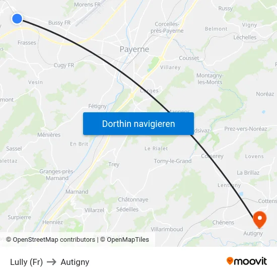 Lully (Fr) to Autigny map