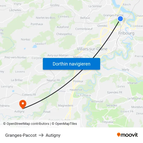 Granges-Paccot to Autigny map